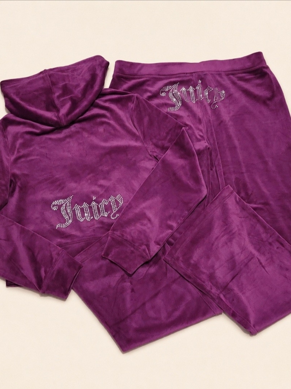 Juicy Couture Violet Sunset Velour Zip Up Hoodie & Pants Set - L